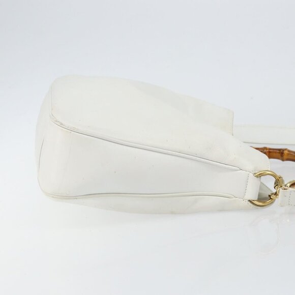 GUCCI Bamboo Hand Bag Leather 2way White Gold - Picture 4 of 15